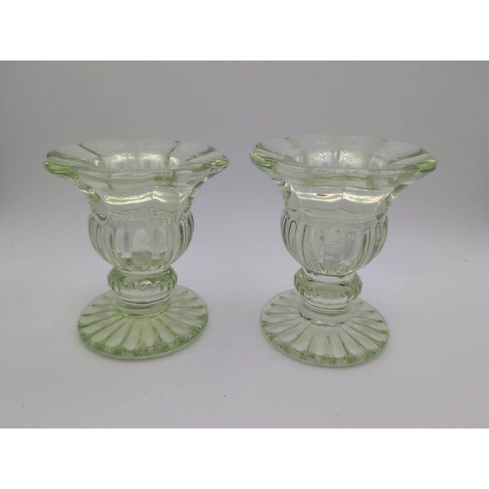 Vintage Green Urn Style Candlestick Holder Set Of Two